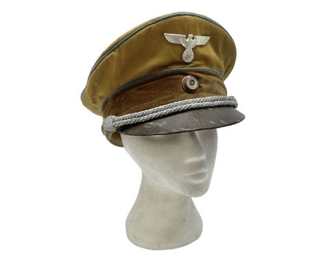 WW2 German Political Leaders brown cloth visor cap with metal insignia; labelled K. Hartel WeidenCondition Report:Reasonable 
