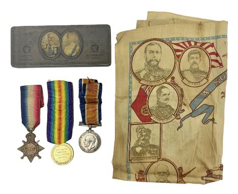 WW1 group of three medals comprising British War Medal, Victory Medal and 1914-15 Star awarded to 2727 Pte. G. Brushby York. 