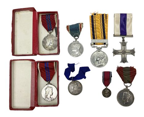 Imperial Service Medal awarded to James Roscow; four coronation medals for Edward VII, George VI and two Elizabeth II (both b