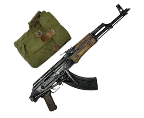 Deactivated AK47 7.62mm assault rifle, the 43cm(17") blackened barrel with tall fore-sight and ladder rear sight, under-barre