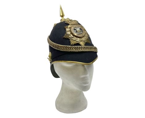 Late Victorian North Staffordshire Regiment Officer's Home Service Blue Cloth Helmet, having incorrect other ranks gilt metal