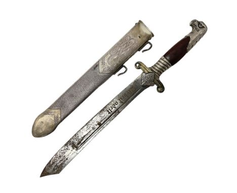 WW2 German RAD (Reichsarbeitdienst) Leader's hewer dagger,  the 25.5cm fullered steel blade engraved Arbeit Adelt (Work Enabl