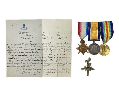 WWI group of three medals comprising 1914-15 Star, British War Medal and Victory Medal awarded to G-6435 Pte. R.J. Irons E. K