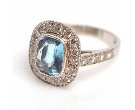 IMPRESSIVE ART DECO STYLE AQUAMARINE AND DIAMOND RING
the large emerald cut aquamarine approximately 1.67 carats, surrounded 