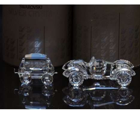 Two Swarovski cut glass vehicles Old Timer Car and Train Tender, both in original boxes with certificates&nbsp;
