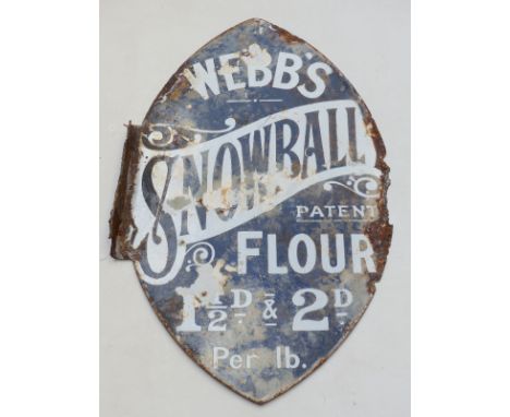 Webb's Snowball Patent Flour wall mounted double sided vintage enamel advertising sign, height 44cm