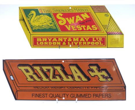 Two enamel advertising signs, one Swan Vesta Matches, the other Rizla, length of longer 40cm