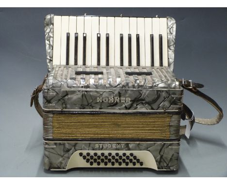 Hohner Student V 32 bass piano accordion in grey pearloid finish, with original carry case