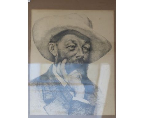 Samuel G Richards (American 1853-1893) pen and ink portrait of Van Gogh, signed and inscribed Davos Suisse September 27th 189