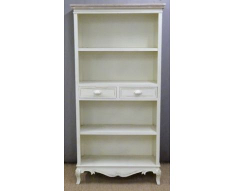 Shabby chic painted bookcase or shelf unit with two drawers to middle, W89 x D35 x H181cm&nbsp;