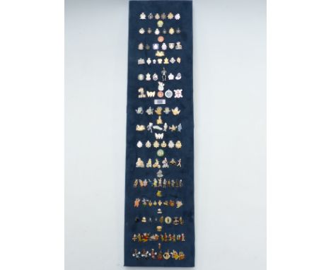Approximately 110 police related pin badges including Sooty, Sweep and Soo with police hats, 11 Rupert related badges, Masoni