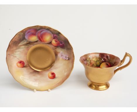 Royal Worcester painted fruit cup and saucer signed by H.Ayrton and W.Bee, H6cm&nbsp;
