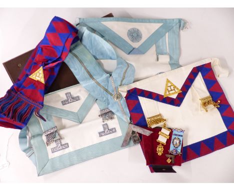 A quantity of Masonic regalia and jewels including hallmarked silver and enamel late 1970's example