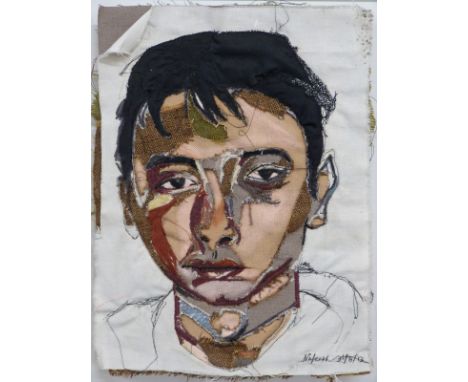 Applique portrait of a man, indistinctly stitched signature lower right, 39 x 28cm&nbsp;