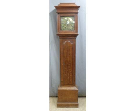 17th or 18thC oak longcase clock with single hand movement and brass dial