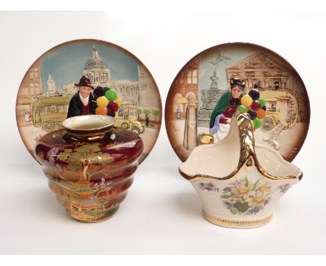 Carltonware Rouge Royale vase, two Royal Doulton balloon seller plates etc
