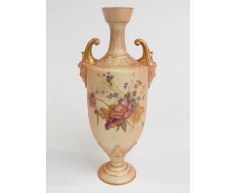 Royal Worcester twin handled pedestal blush ivory vase, shape no 1759, H27cm&nbsp;