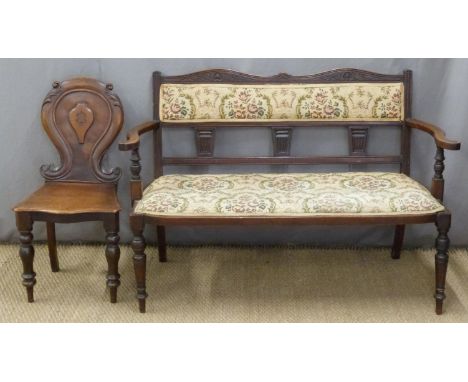 Edwardian salon sofa and Victorian mahogany shield back hall chair&nbsp;