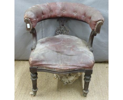 Regency or Victorian mahogany captain's chair with button back upholstery&nbsp;
