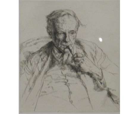 Hubert Andrew Freeth signed engraving portrait of G E Moore, 24 x 21cm