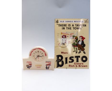 Guinness advertising clock and enamel Bisto advertising sign, 52 x 36cm