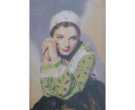 School of T H Lynch or Tretchikoff retro/kitsch acrylic portrait of a lady in gypsy style clothes, 75x51cm