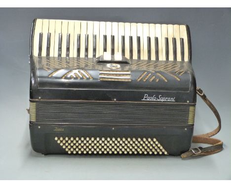 Paolo Soprani 'Italla' Italian piano accordion, 120 bass, 3 1/2 treble octaves, two treble couplers, with vintage canvas carr