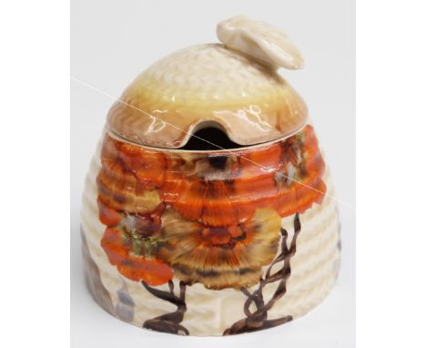 Clarice Cliff Newport Pottery honey pot with bee finial, H8cm