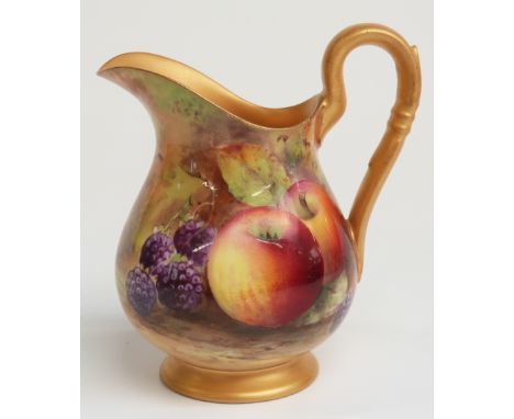 Royal Worcester painted fruit pedestal jug signed R Austin, H11cm