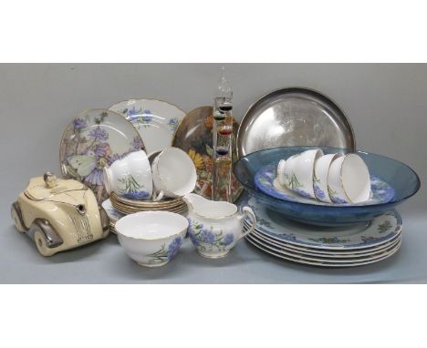 Sadler novelty racing car teapot, Royal Doulton Cotswold pattern teaware, Newtonian thermometer etc&nbsp;