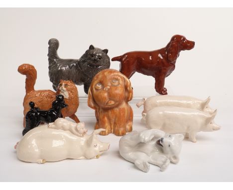 Beswick pig, cat and dog figures, Crown Devon Bonzo and a Copenhagen polar bear, tallest 14cm&nbsp;