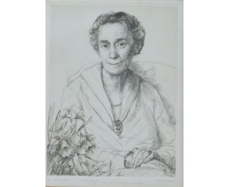 Hubert Andrew Freeth signed artist's proof engraving portrait of Mrs B A Wright, 27 x 20cm