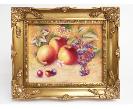 Bryan Cox (ex Royal Worcester artist) hand-painted plaque of fruit, signed lower right, 19 x 24cm