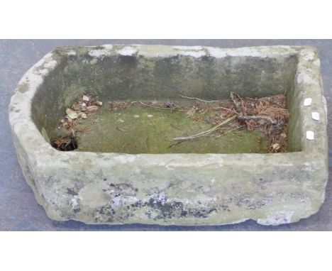 D end carved natural stone trough, W39 x D56 x H16cm