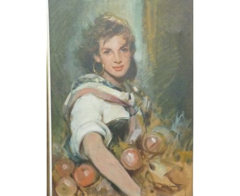 Giordana Giovanetti (Italian 1906-1973) oil or acrylic on board retro / kitsch portrait of a lady, signed lower right