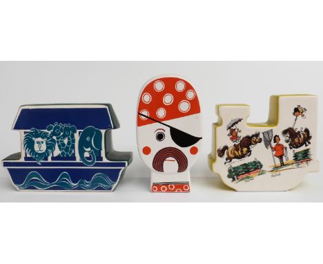 Two retro Carltonware money boxes, one formed as Noah's Ark, the other a pirate, together with a Thelwell example