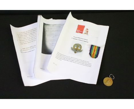 First World War full size British service victory medal issued to L-10786 PTE. H. W. Hefford MIDD'X .R. with original ribbon.