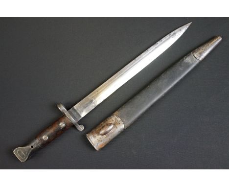 A British WW1 Model 1888 Wilkinson Bayonet with leather scabbard 