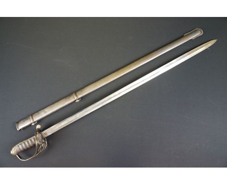 A British Victorian Infantry officers sword, VRI cypher to the brass guard, complete with scabbard.