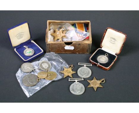 Collection of Second World War full size British service medals to include two war medals, 1939 - 1945 star, the Atlantic Sta