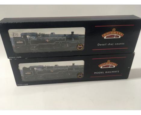 Two boxed model locomotives by Bachmann no.s 32356 and 32351 standard class 4 mt. BR lined black. 00 gauge