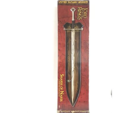 A Boxed United Cutlery Brands Ornamental Replica The Lord Of The Rings Shards Of Narsil. Signed By Actor Sala Baker. This Lot