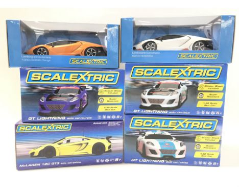6 X Boxed Scalextric Cars. Including 3 X GT Lightnings. A McLaren 12C GT3 And 2 X Lamborghini Centenarios.