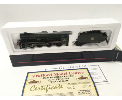 A boxed 00 gauge model locomotive by Bachmann TMC 202. Jubilee 45682 Trafalgar. BR green Stanier tender. No Reserve