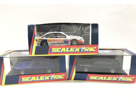 3 Boxed Scalextric Cars. 2 X Ford Capris and A Renault Laguna Ultron.