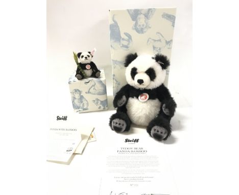 A Boxed Steiff Panda With Bamboo ans a Teddy Bear Panda Bamboo. Both With Certificates.(2).