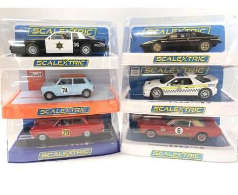 6 X Boxed Scalextric Cars. A Chevrolet Monte Carlo. A Austin Mini. A Ford Cortina GT. A Lotus Esprit S2. A Ford RS200 And A F