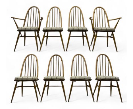 Ercol - set of eight (6+2) 1960's 'Windsor' chairs elm and beech dining chairs, hoop and stick back, on turned  supports unit