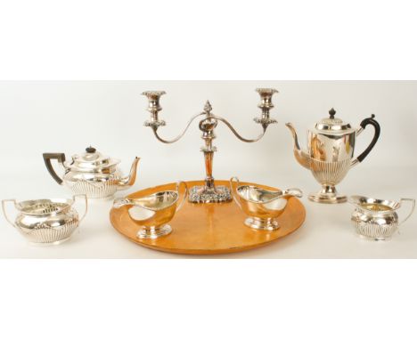 A good quality Mappin &amp; Webb 'Prince's Plate' silver-plated four-piece tea and coffee service - oval with half gadrooned 