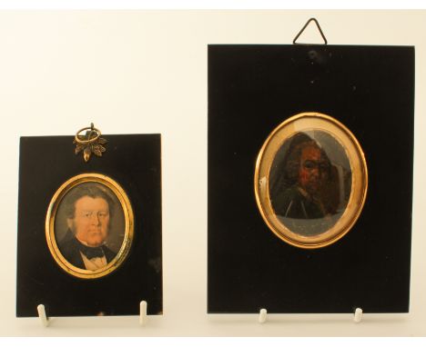 An 18th century portrait miniature of a gentleman on copper (some paint loss) within a later portrait miniature of a Victoria